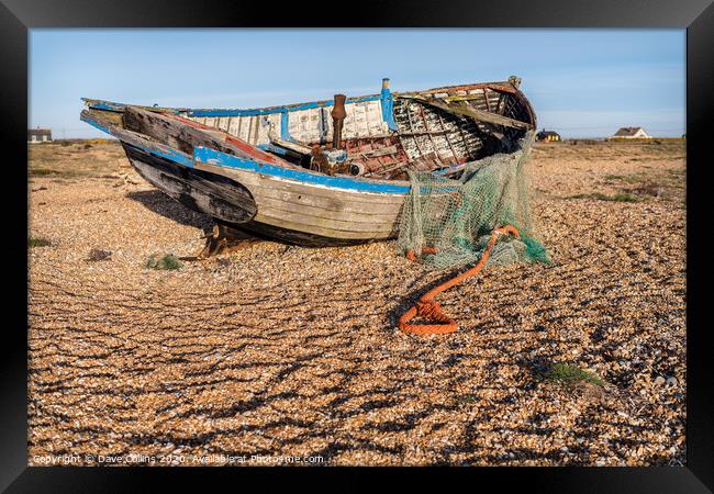 Old Fishing Boat, Dungeness Beach, Kent, England Framed Print by Dave Collins