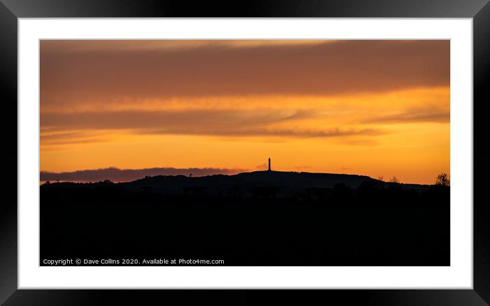 Scottish Borders  at sunset with the Waterloo Monument in silhouette, Scottish Borders, UK Framed Mounted Print by Dave Collins