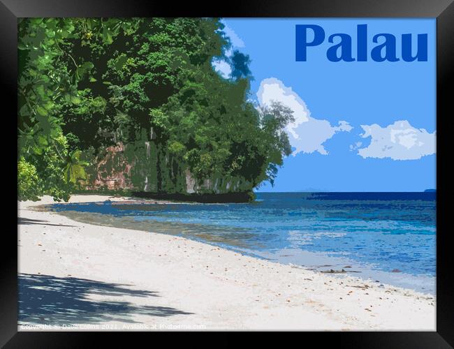 Beach Scene Digital Art, Palau, Micronesia Framed Print by Dave Collins