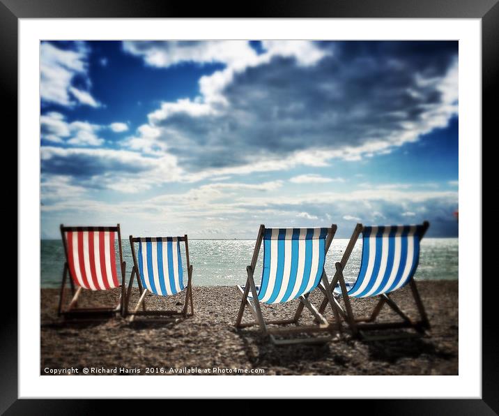 Four deckchairs on the beach at Brighton, East Sus Framed Mounted Print by Richard Harris