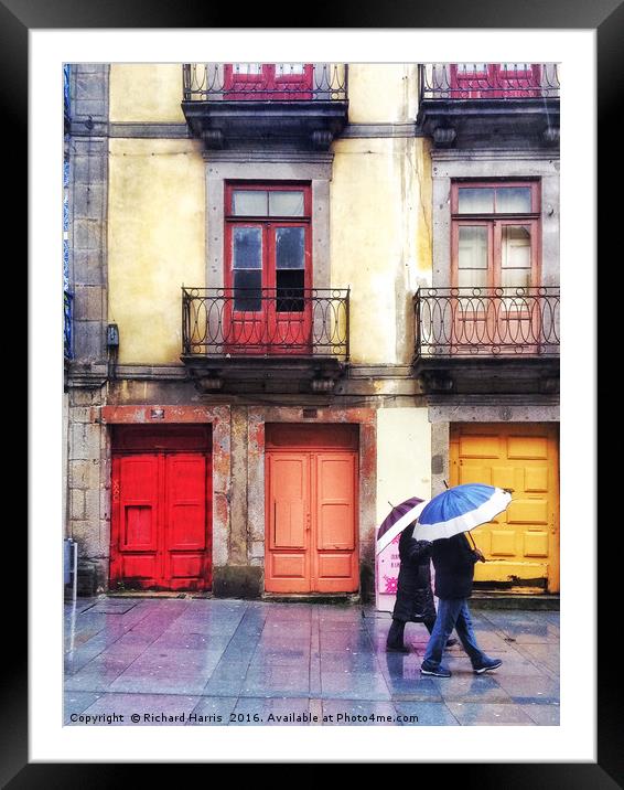 Colourful Porto, Portugal, in the rain Framed Mounted Print by Richard Harris
