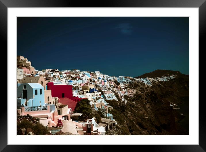 Santorini view, Greece, City on the rocks Framed Mounted Print by Larisa Siverina