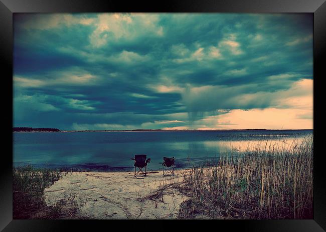 Thunderstorm on the lake Framed Print by Larisa Siverina