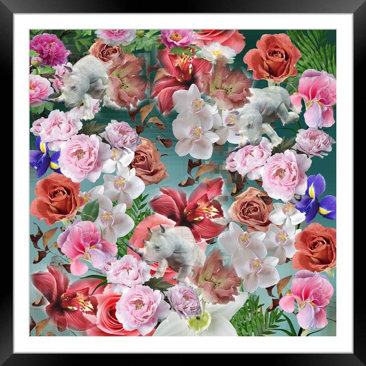 Floral pattern on blue ice grunge background Framed Mounted Print by Larisa Siverina