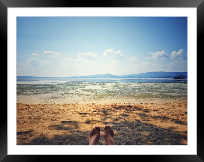 foot lying on the beach Framed Mounted Print by Larisa Siverina