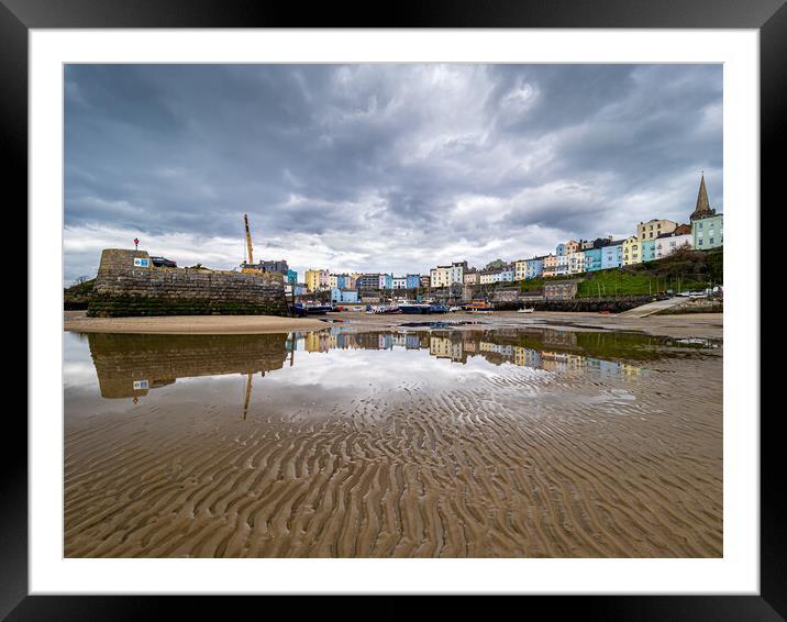 Tenby Harbour Moody Skies Framed Mounted Print by Colin Allen