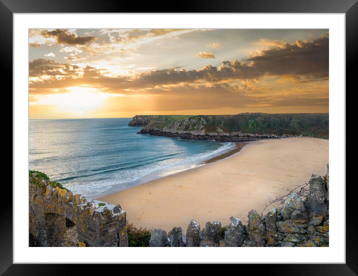 Barafundle Beach, Pembrokeshire, Wales. Framed Mounted Print by Colin Allen