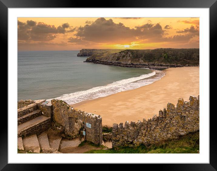 Sunset  at Barafundle Bay Framed Mounted Print by Colin Allen
