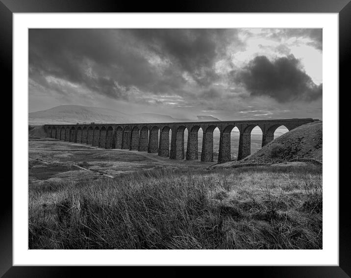 Ribblehead Viaduct - Monochrome Framed Mounted Print by Colin Allen