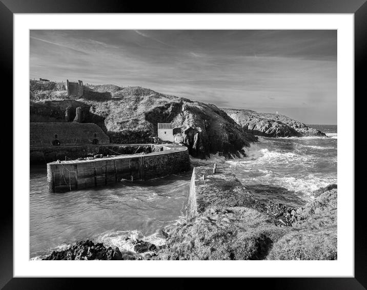 Porthgain Harbour, Pembrokeshire. Black & White Framed Mounted Print by Colin Allen