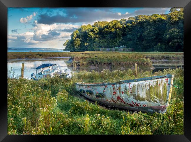 A Colourful Old Boat - Laugharne Estuary.  Framed Print by Colin Allen