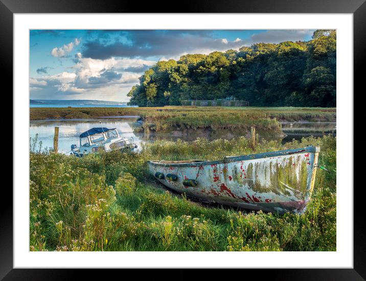 A Colourful Old Boat - Laugharne Estuary.  Framed Mounted Print by Colin Allen