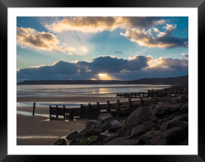 Amroth Beach Sunset in Winter. Framed Mounted Print by Colin Allen
