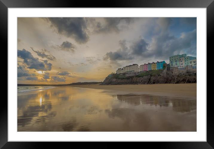 The  South Beach Tenby in Winter. Framed Mounted Print by Colin Allen
