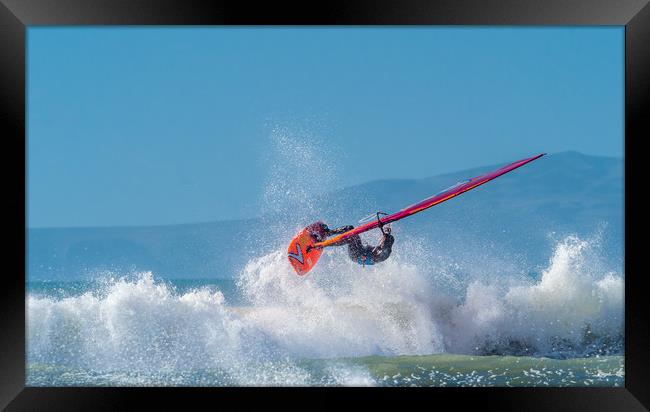 Windsurfing on Newgale Beach. Framed Print by Colin Allen