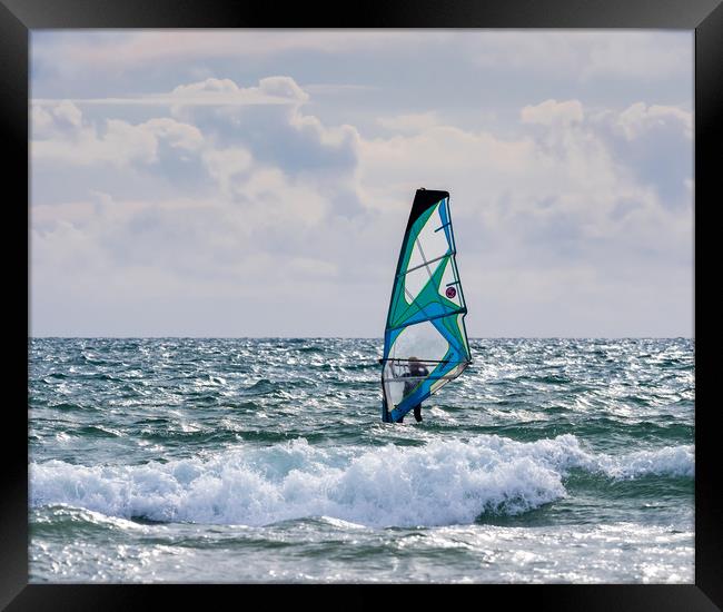 Windsurfing on Newgale Beach. Framed Print by Colin Allen