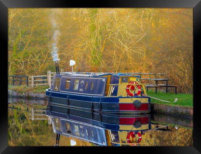 Canal Boat in Winter. Framed Print by Colin Allen