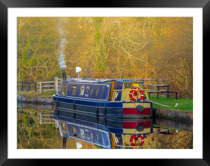 Canal Boat in Winter. Framed Mounted Print by Colin Allen