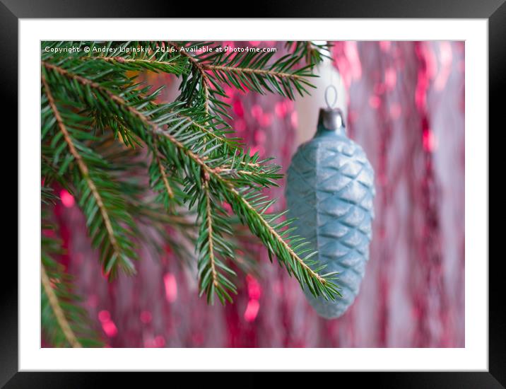 Christmas decorations on the branch.  Framed Mounted Print by Andrey Lipinskiy