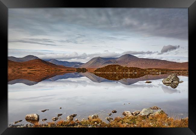Rannoch Moor reflections Framed Print by Richard Pike