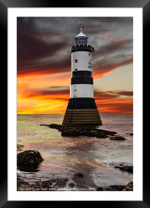Penmon Point Lighthouse at Sunset Framed Mounted Print by Len Pugh