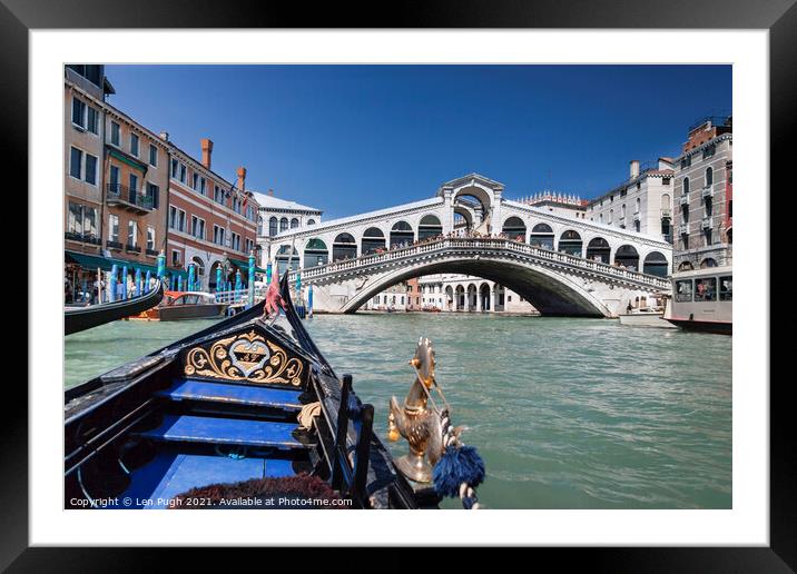 Grand Canal and the Rialto Bridge Venice Framed Mounted Print by Len Pugh