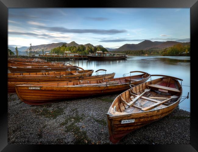 Derwent Water Landing Stage and Catbells Framed Print by Simon Booth