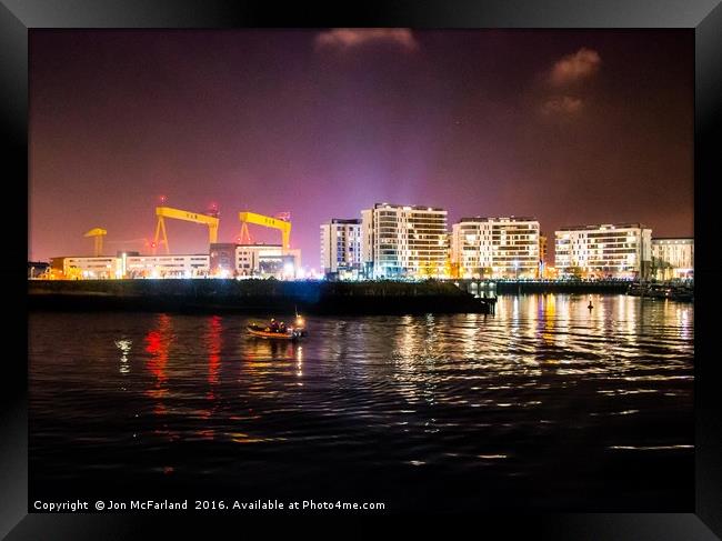 Harland & Wolfe cranes at night Framed Print by Jon McFarland