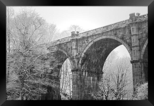  Knaresborough Viaduct with snow Framed Print by mike morley