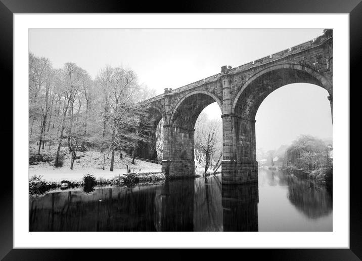 Knaresborough Viaduct in winter snow Framed Mounted Print by mike morley