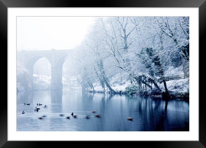 Knaresborough Viaduct in winter snow Framed Mounted Print by mike morley