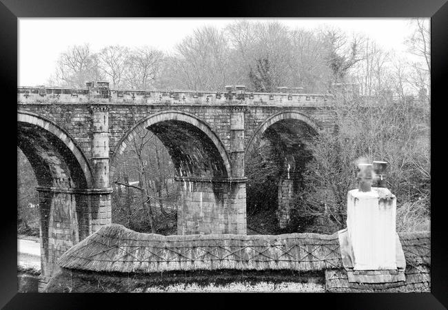 Knaresborough Viaduct in winter snow Framed Print by mike morley