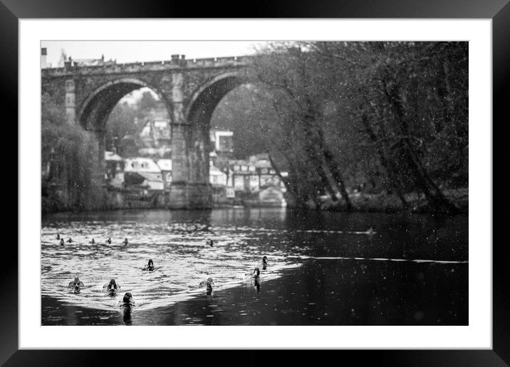  Knaresborough Viaduct in winter snow Framed Mounted Print by mike morley