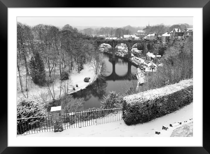 Knaresborough Viaduct in snow Framed Mounted Print by mike morley