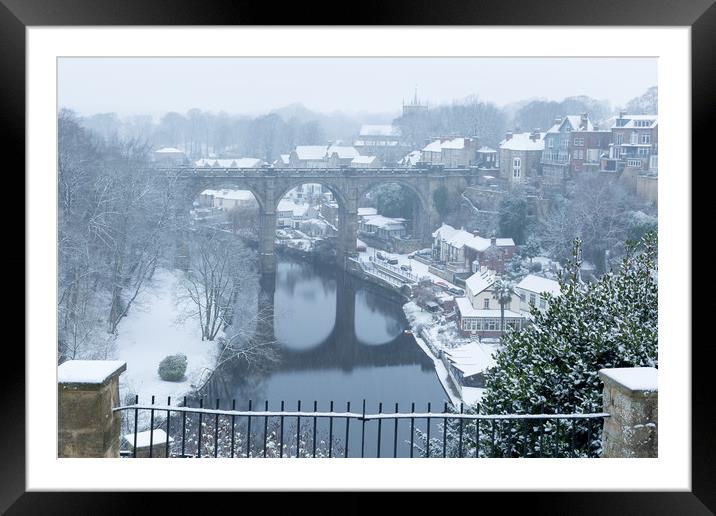 Knaresborough Viaduct in snow Framed Mounted Print by mike morley