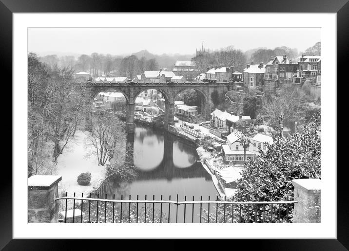 Knaresborough Viaduct in snow Framed Mounted Print by mike morley