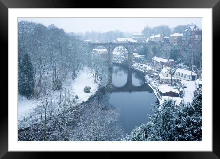 Knaresborough Viaduct in snow Framed Mounted Print by mike morley