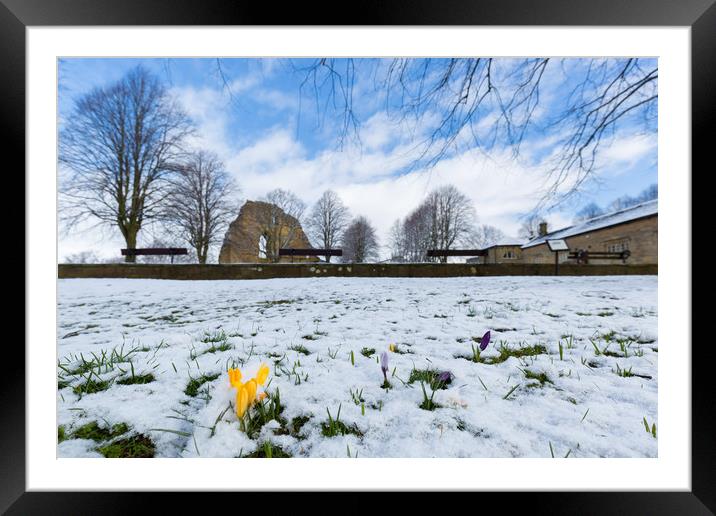 Knaresborough Castle in snow Framed Mounted Print by mike morley