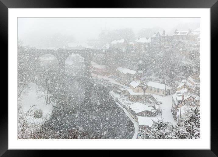 Knaresborough in snow blizzard Framed Mounted Print by mike morley
