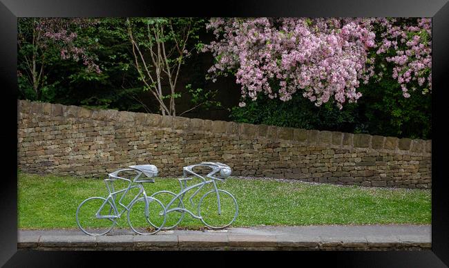 cycle racing sculpture in Knaresborough, England Framed Print by mike morley