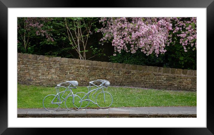 cycle racing sculpture in Knaresborough, England Framed Mounted Print by mike morley