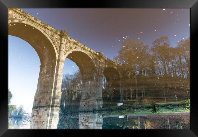 upside down reflection of Knaresborough Viaduct Yorkshire Framed Print by mike morley