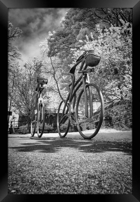 Knaresborough cyclists in Infra red Framed Print by mike morley
