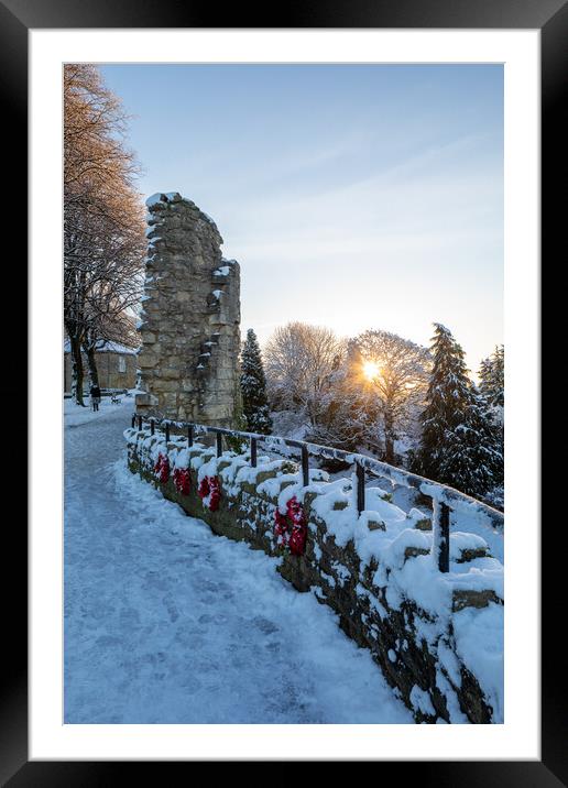 Knaresborough castle North Yorkshire sunrise with winter snow Framed Mounted Print by mike morley