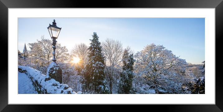 Knaresborough Castle panoramic scene North Yorkshire sunrise with winter snow Framed Mounted Print by mike morley