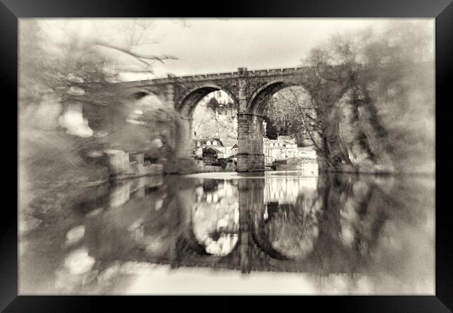 Knaresborough viaduct with retro vintage film processing effect Framed Print by mike morley