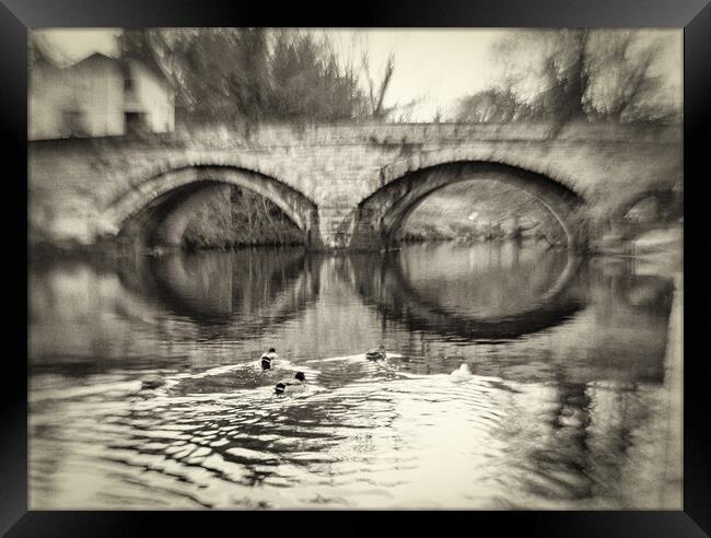 Knaresborough bridge with retro vintage film processing effect Framed Print by mike morley