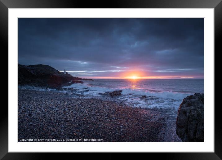 Sunrise at Bracelet bay Framed Mounted Print by Bryn Morgan