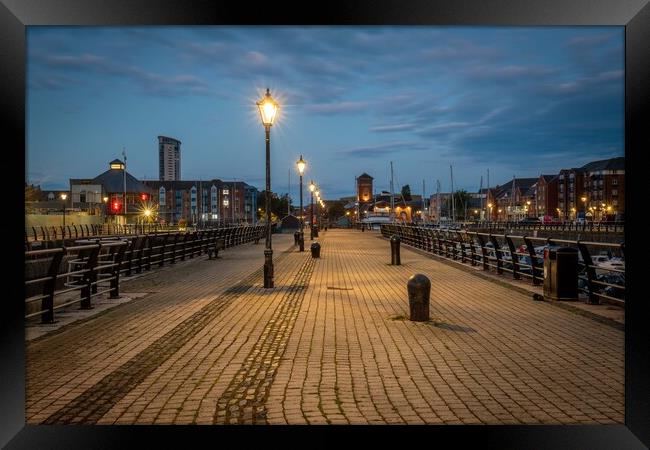 Lamp lights at Swansea marina Framed Print by Bryn Morgan