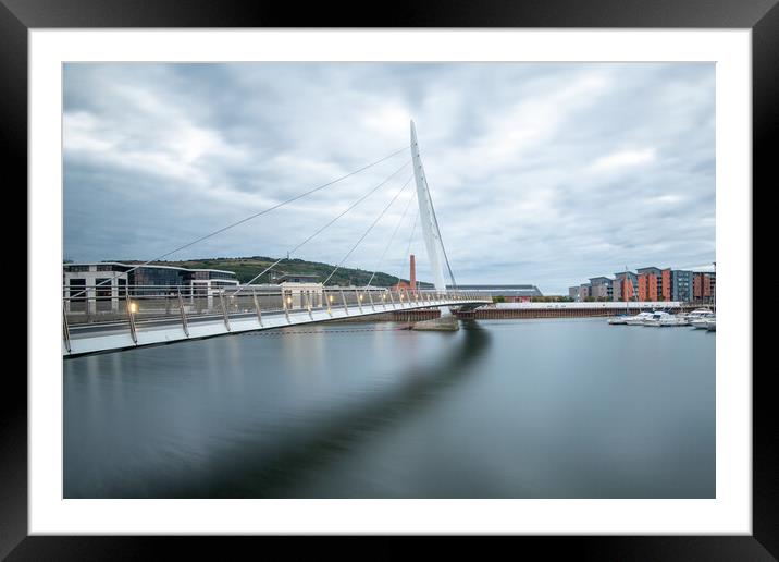 The sail bridge at Swansea marina Framed Mounted Print by Bryn Morgan
